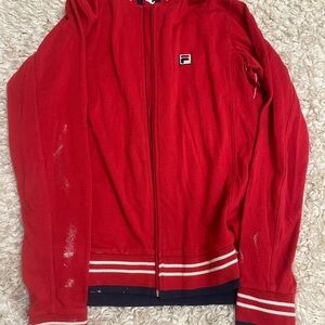 Vintage Fila Zip-Up Track Jacket – Distressed with paint stains